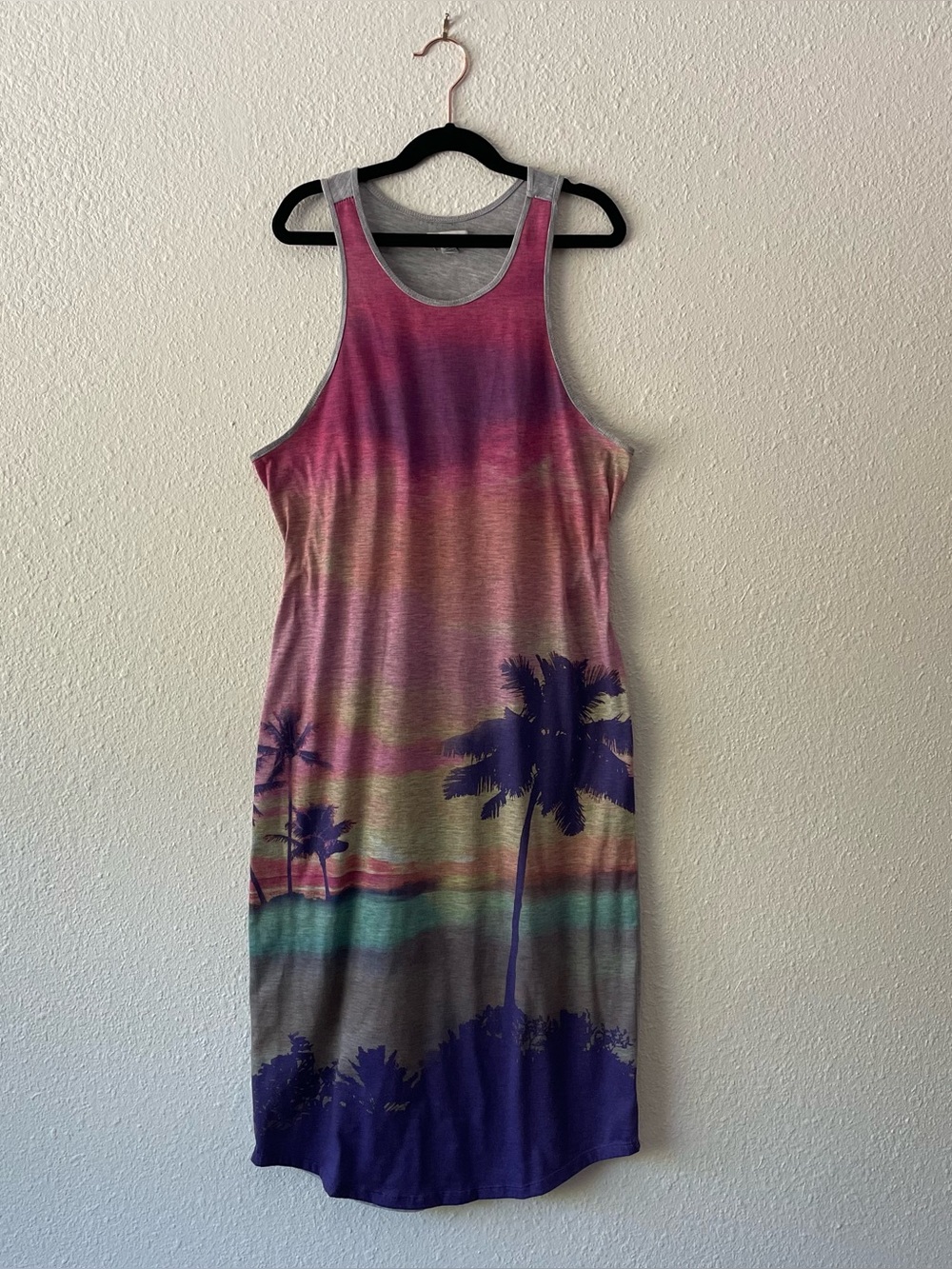 American Eagle Palm Tree Sunset Maxi Tank Dress Women’s Medium Tropical M
